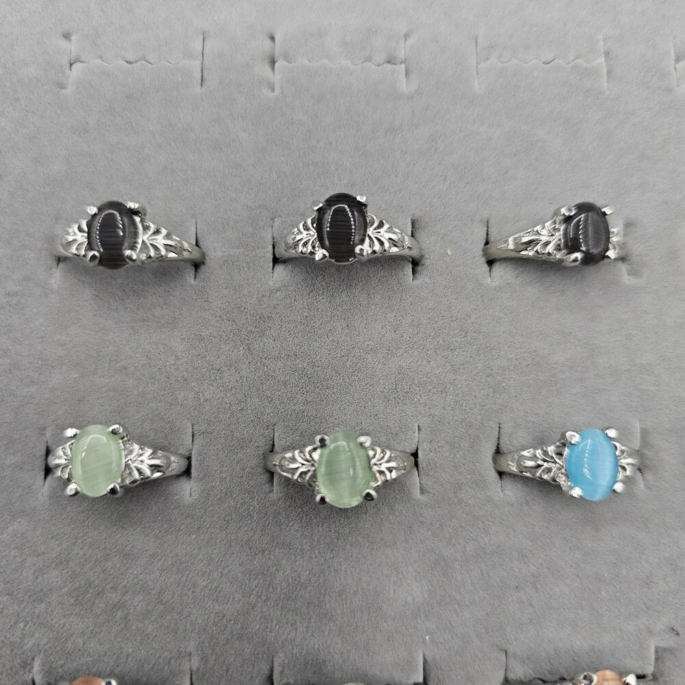 Ring Lot 21 Piece Silver Tone Glass Cabochons Sizes 5-8 Black Yellow Orange Blue - Picture 2 of 9
